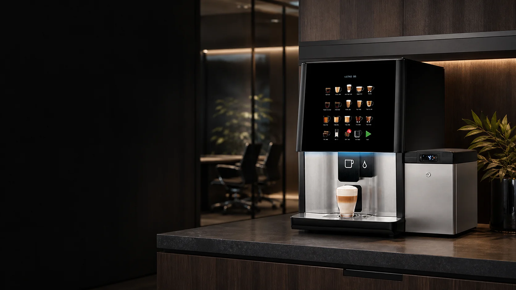 Máquina Azkoyen Vitro en una zona de café corporativa premium